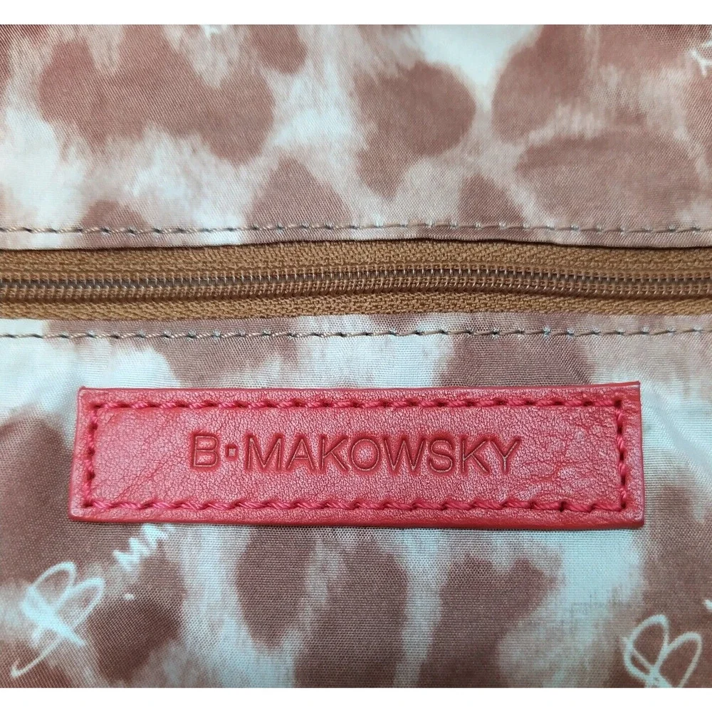 B. Makowsky Red Leather Quilted Chain Strap Zipper Hobo Shoulder Bag